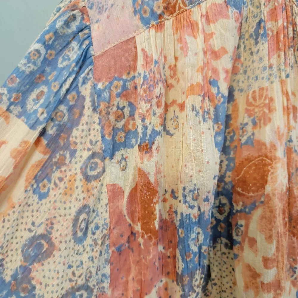 SOLD DO NOT BUY Batwing Floral Button Up Top Womens XL Boho Patch Festive - Picture 4 of 14